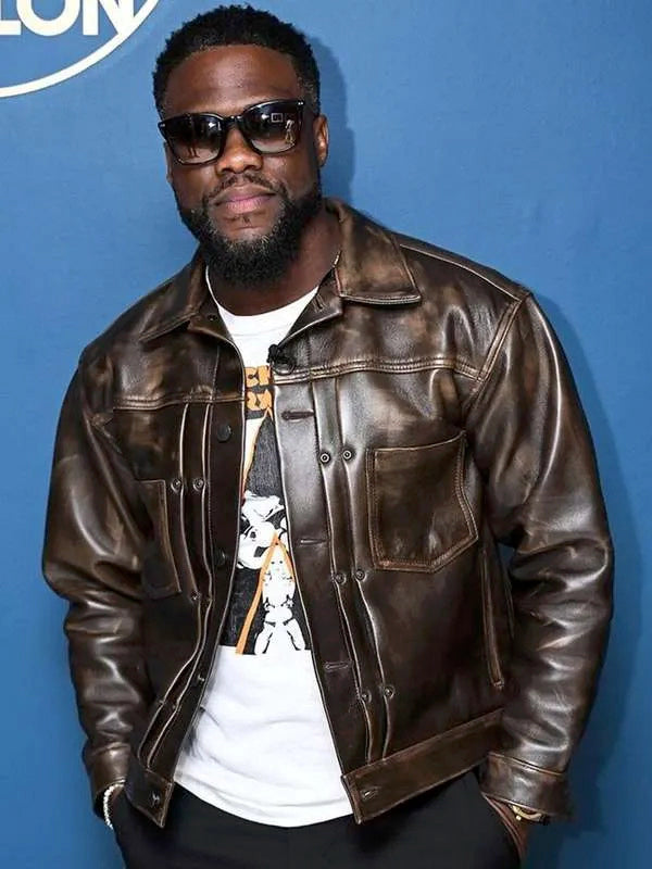 Kevin Hart Fight Night The Million Dollar Heist Gordon Williams Distressed Brown Leather Jacket