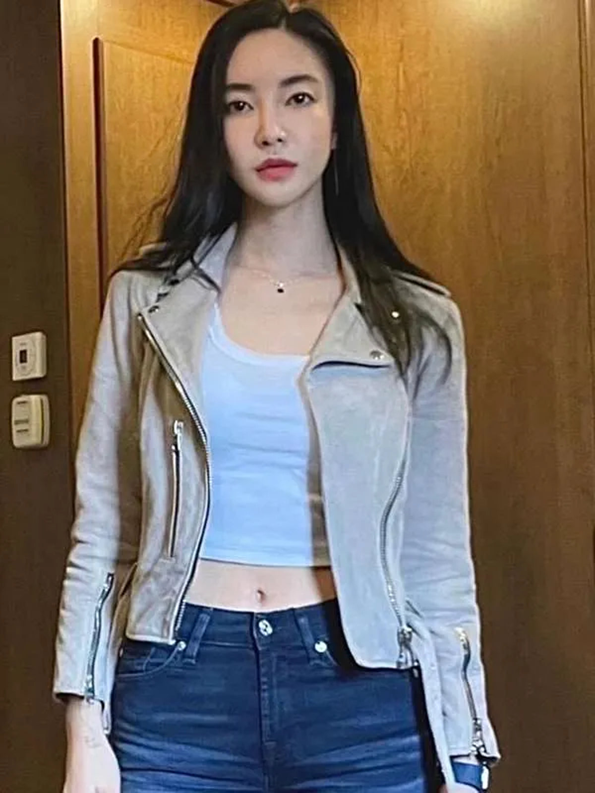 Kim Yoon-ji Beige Suede Leather Jacket