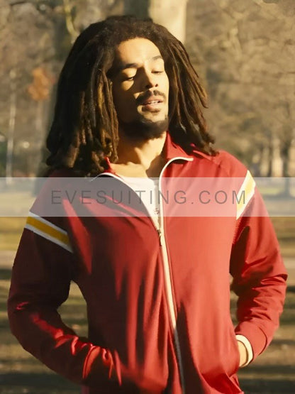 Kingsley Ben-Adir Movie Bob Marley One Love Red Track Bomber Jacket