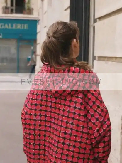 Lily Collins Cherry Hooded Jacket