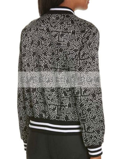 Lily Collins Emily In Paris Black And White Printed Bomber Jacket