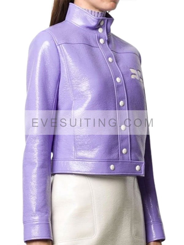 Lily Collins Emily In Paris Emily Cooper Purple Leather Jacket