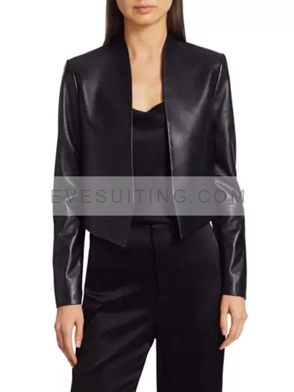 Lily Collins Emily In Paris Leather Black Jacket