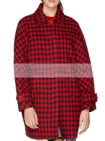 Lily Collins Emily In Paris Red Checked Coat