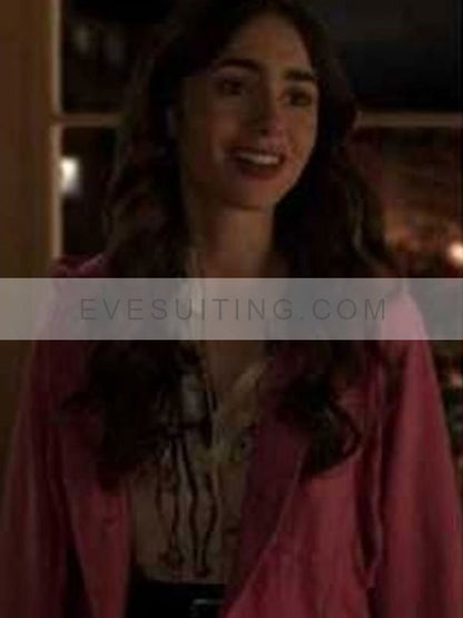 Lily Collins Tv Series Emily In Paris Emily Cooper Pink Hooded Jacket
