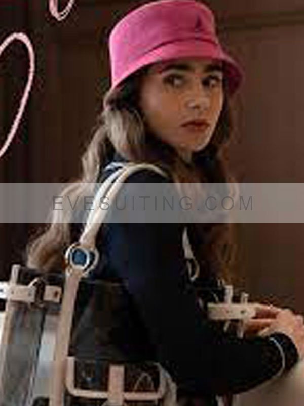 Lily Collins Tv Series S02 Emily Cooper Navy Blue Piped Jacket
