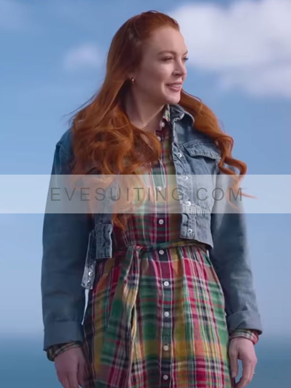 Lindsay Lohan Movie Irish Wish 2024 Maddie Kelly Blue  Cropped Denim Jacket