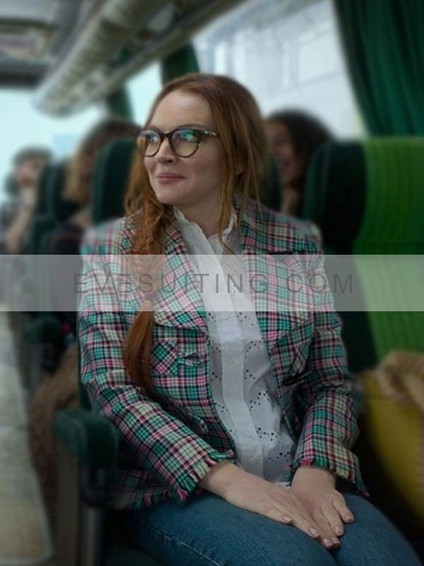 Lindsay Lohan Movie Irish Wish 2024 Maddie Kelly Plaid Printed Blazer