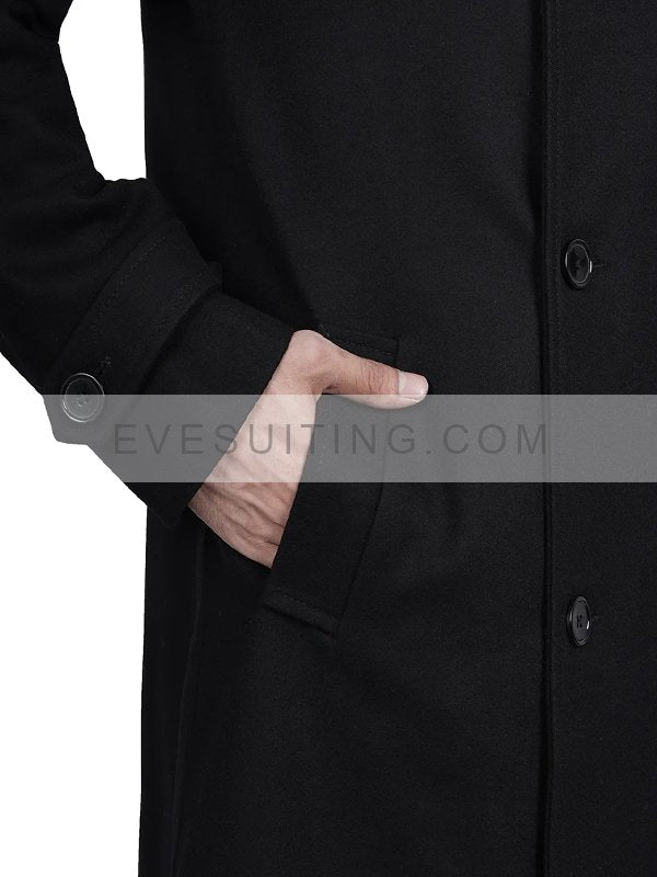 Men's Double Breasted Black Wool Long Peacoat