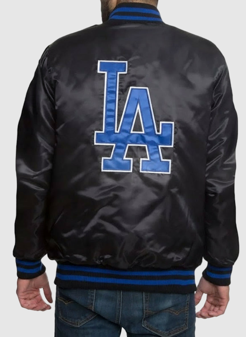 Los Angeles Dodgers Black Starter Satin Varsity Bomber Jacket