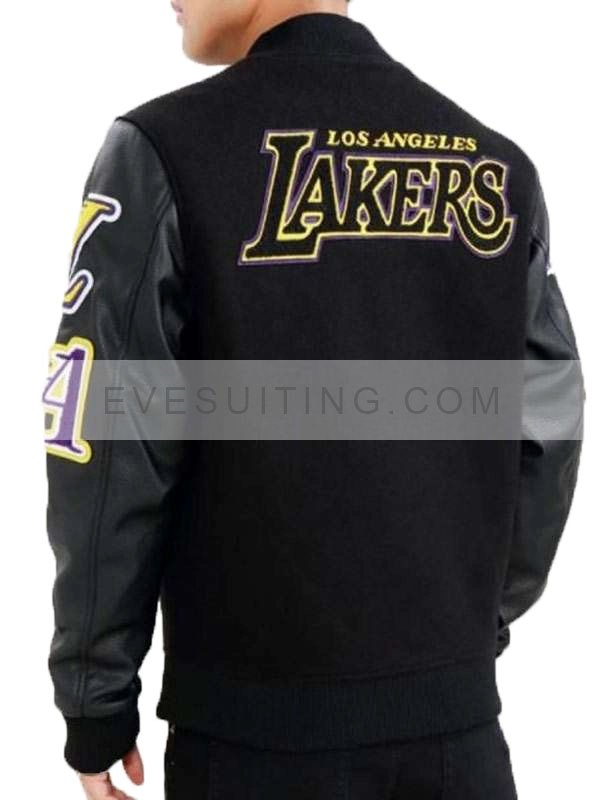 Los Angeles Standard Lakers Wool With Leather Sleeves Varsity Black Jacket
