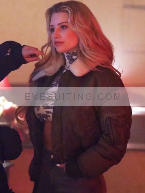 Lottie Moss Movie April X 2024 Diana Shearling Collar Green Bomber Jacket