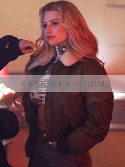 Lottie Moss Movie April X 2024 Diana Shearling Collar Green Bomber Jacket