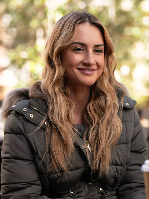 Lucy Albright Tell Me Lies 2024 Grace Van Patten Grey Hooded Puffer Jacket