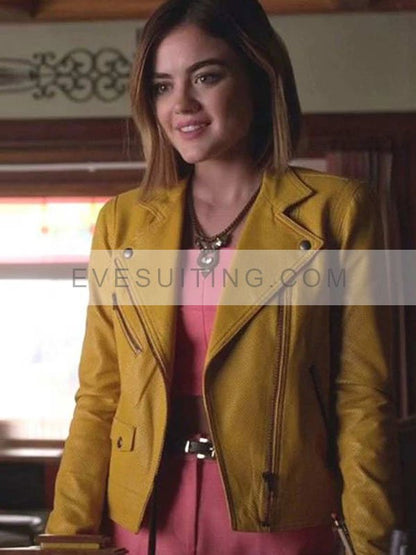 Lucy Hale Pretty Little Liars Yellow Leather Biker Jacket