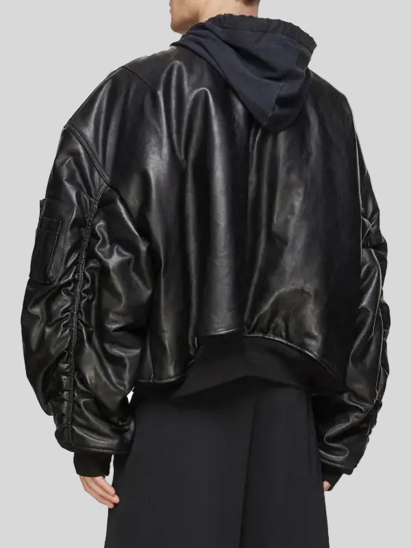 Men's MA-1 Bomber Jacket – Black Oversized Leather Flight Jacket