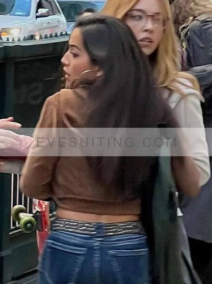 Madame Web 2024 Anya Corazon Brown Cropped Hooded Jacket