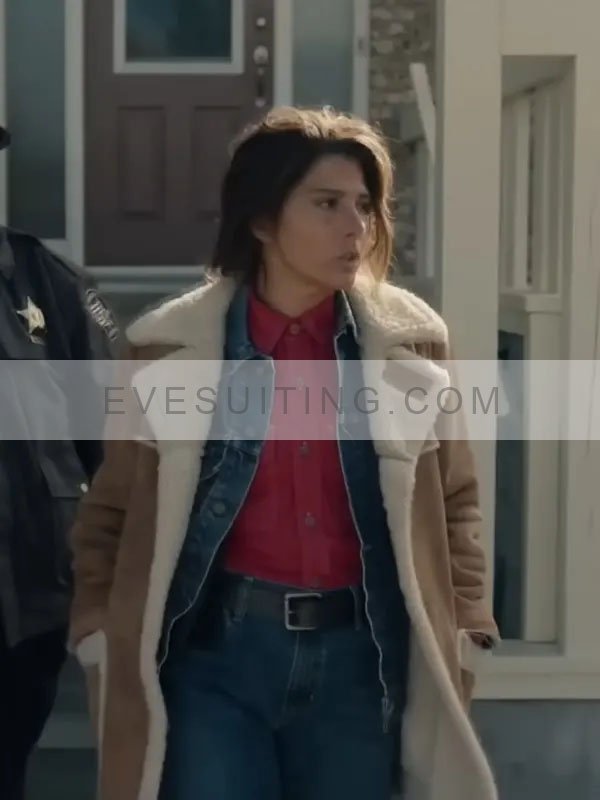 Marisa Tomei Delia’s Gone 2022 Fran Brown Shearling Brown Coat