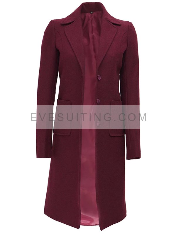 Maroon Wool Trench Coat Womens