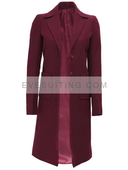 Maroon Wool Trench Coat Womens