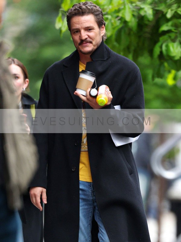 Materialists 2024 Movie Pedro Pascal Black Wool Trench Coat