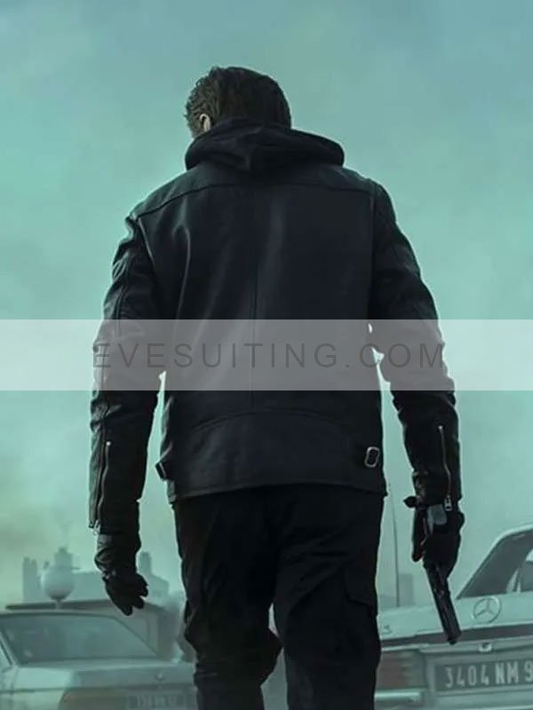 Mathieu Kassovitz Furies 2024 Driss Black Leather Hooded Jacket