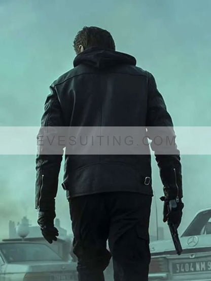 Mathieu Kassovitz Furies 2024 Driss Black Leather Hooded Jacket