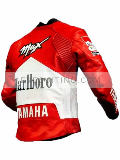 Max Malbro Yamaha Motorbike Red And White Leather Jacket