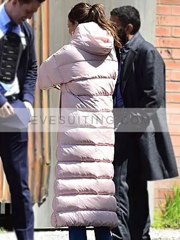 Maya Stern Pink Puffer Long Coat With Hood