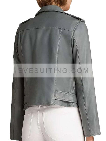 Mekia Cox The Rookie Nyla Harper Grey Leather Motorcycle Jacket