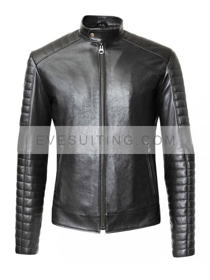 Men Black Padded Leather Slim Fit Jacket