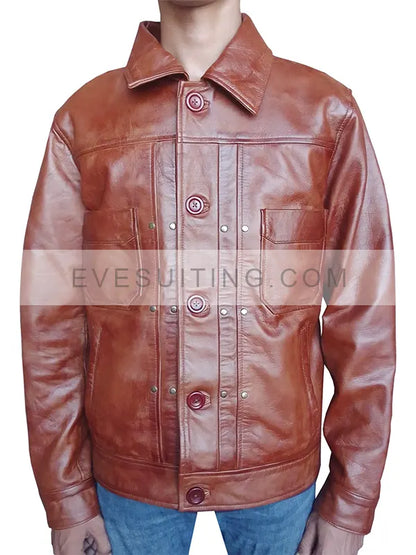 Men Casual Handmade Leather Brown Jacket