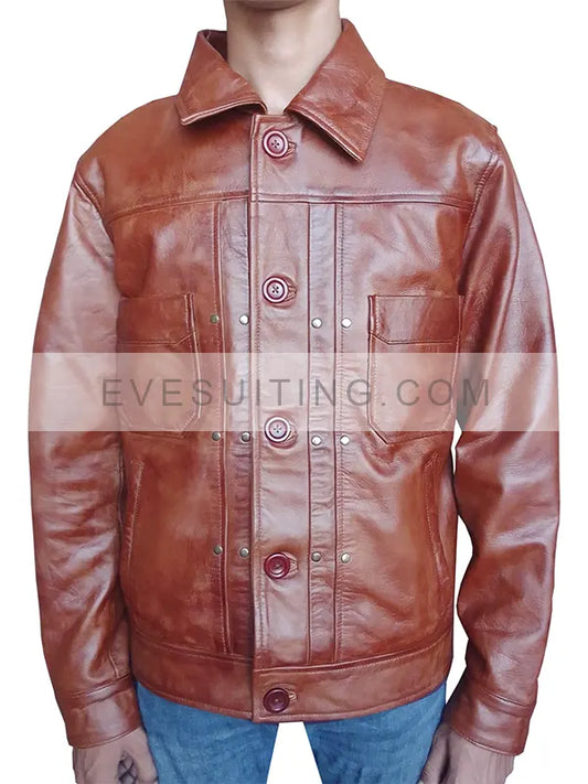 Men Casual Handmade Leather Brown Jacket