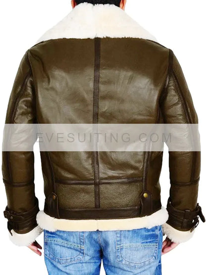 Men Dark Brown Shearling Bomber Leather Aviator Winter  Jacket