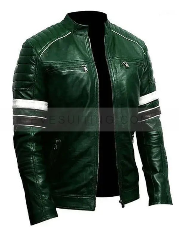 Mens Green Biker Leather Jacket