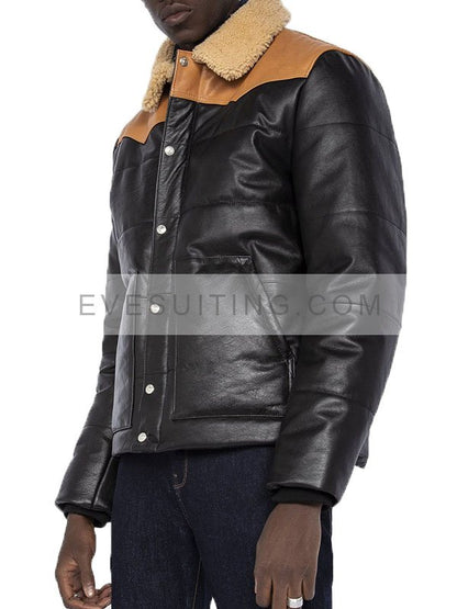 Men Modern Look Shearling Collar Puffer Jacket