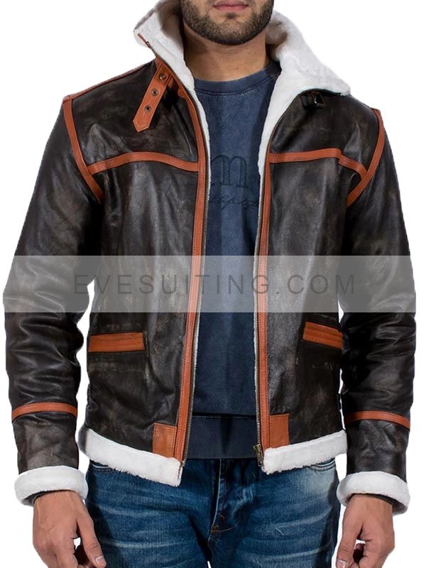Men Shearling Brown Distressed Leather Winter Jacket