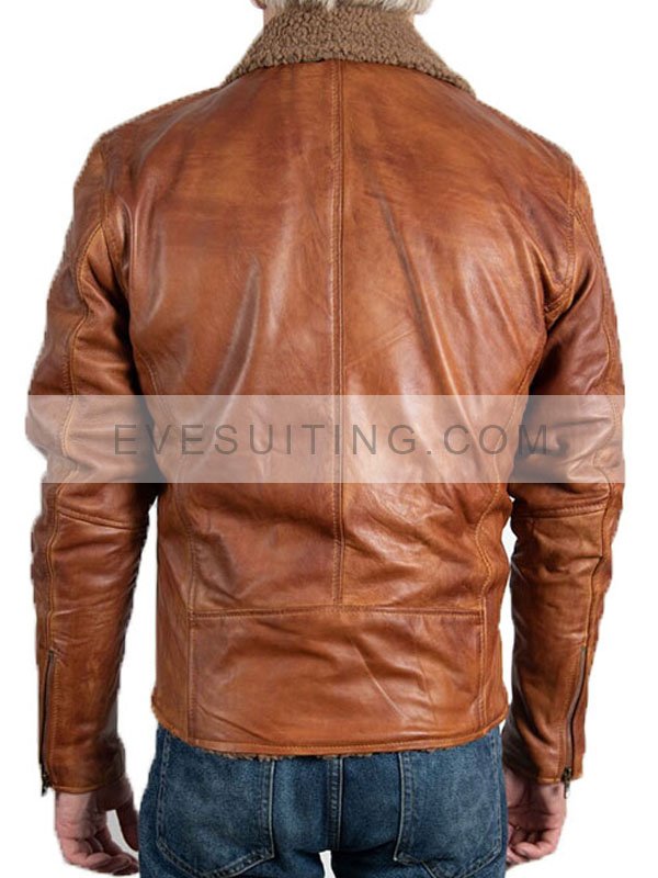 Men Tan Brown Biker Motorcycle Leather Cafe Racer Shearling Waxed Jacket