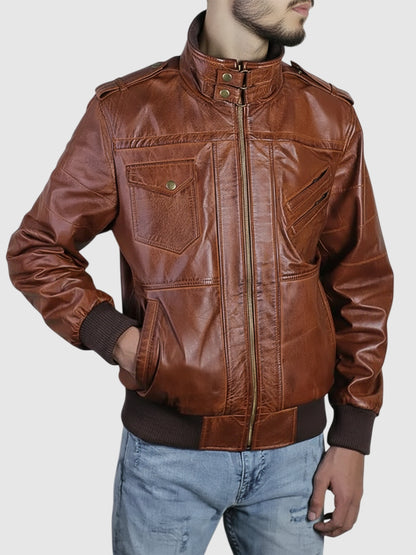 Men's Brown Leather Hooded Jacket