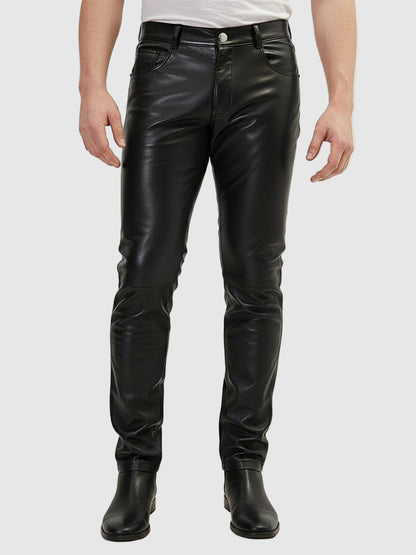 Mens Biker Black Leather Pant