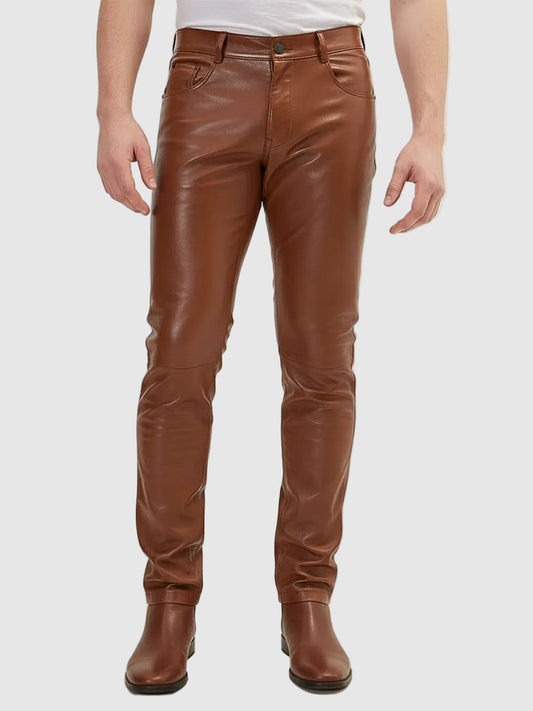 Mens Biker Brown Leather Pant