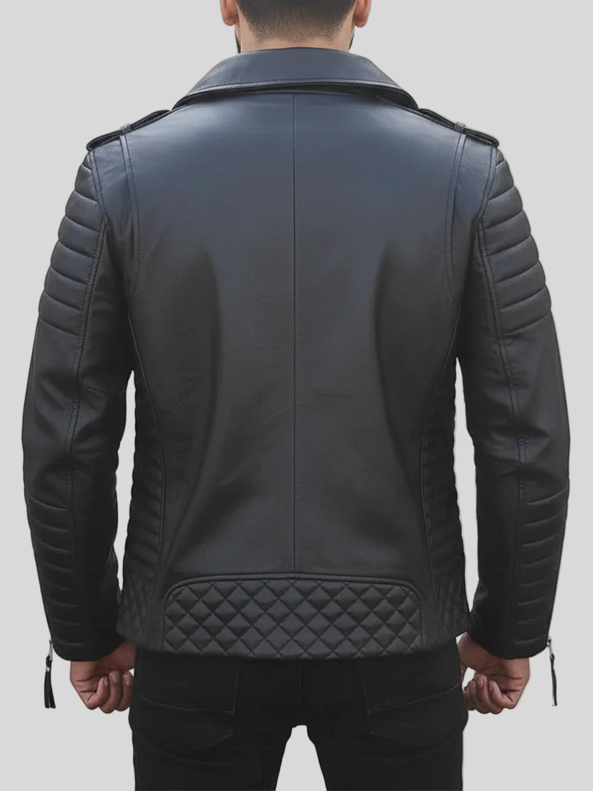 Men's Black Padded Biker Leather Motorcycle Jacket