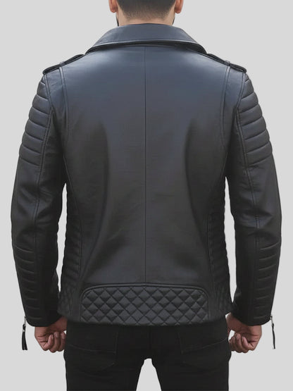 Men's Black Padded Biker Leather Motorcycle Jacket