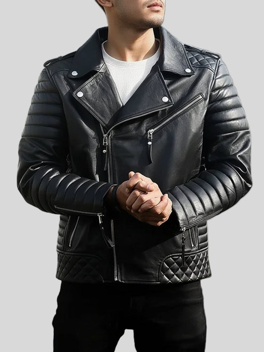 Men's Black Quilted Biker Leather Jacket