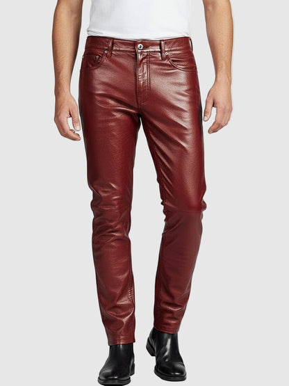 Men's Red Biker Leather Pants