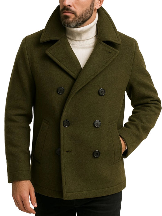 Men's Army Green Wool Peacoat
