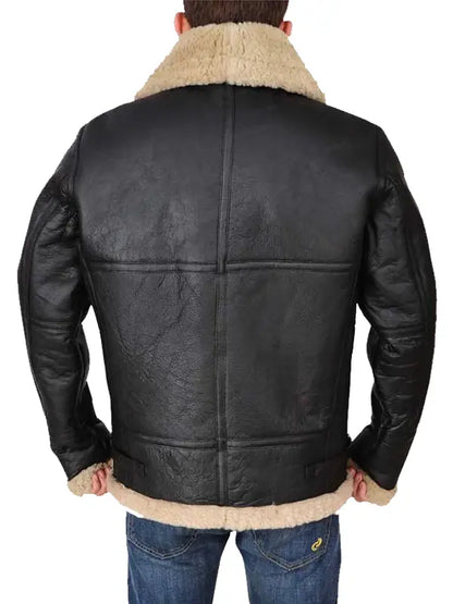 Men's Aviator Shearling Bomber Black Leather Jacket