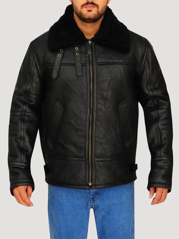 Men's B3 Aviator Black Leather Bomber Jacket