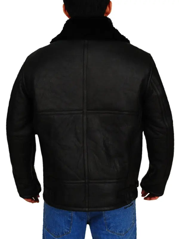 Men's B3 Aviator Black Leather Shearling Jacket