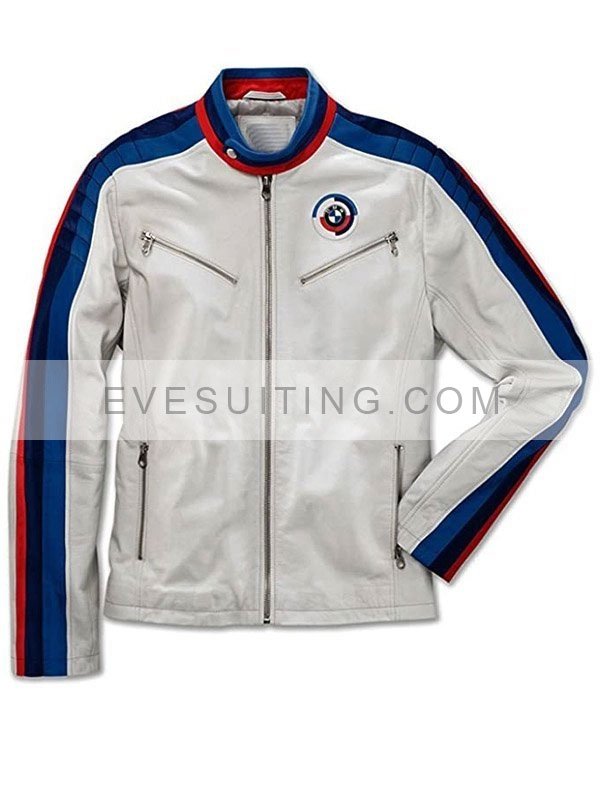 Mens BMW White Leather Biker Jacket